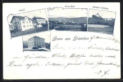 AK Gränichen, Fabrik, Unter-Dorf, Schloss Liebegg