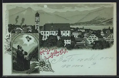 Mondschein-Lithographie Sachseln, Nicolaus v. d. Flüe, Kirche