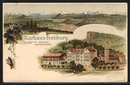 Lithographie Läufelfingen, Kurhaus Frohburg und Gebirgspanorama