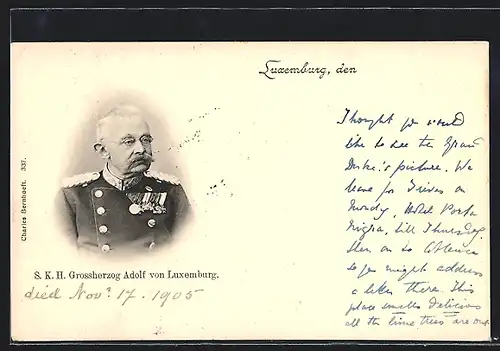 AK S. K. H. Grossherzog Adolf von Luxemburg in Uniform