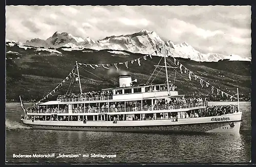 AK Bodensee-Motorschiff Schwaben mit Säntisgruppe
