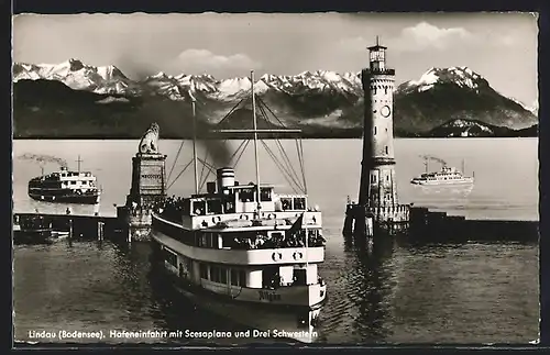 AK Lindau /Bodensee, Dampfer Allgäu an der Hafeneinfahrt