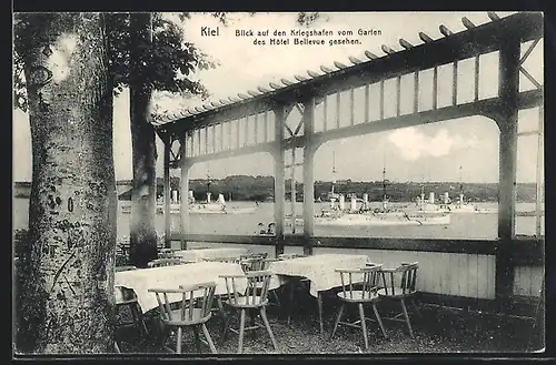 AK Kiel, Kriegshafen vom Garten des Hotel Bellevue betrachtet