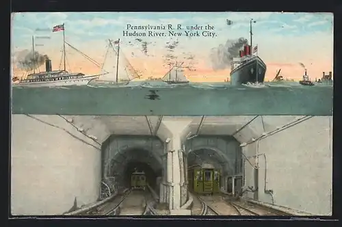 AK New York City, U-Bahn im Pennsylvania Tunnel unter dem Hudson River