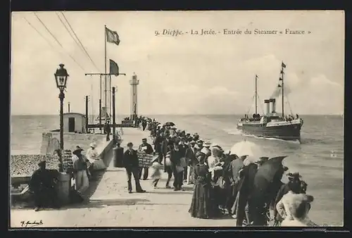 AK Dieppe, La Jetée, Entrée du Steamer France