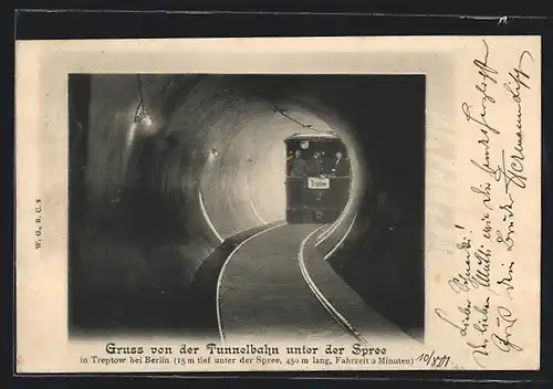 AK Berlin-Treptow, U-Bahn im Tunnel unter der Spree