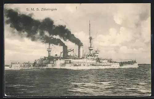AK Kriegsschiff S. M. S. Zähringen vor der Küste