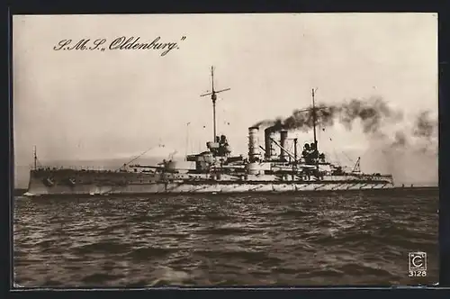 AK Kriegsschiff SMS Oldenburg in Fahrt