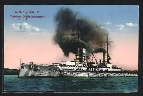 AK Kriegsschiff S. M. S. Kaiserin in Fahrt
