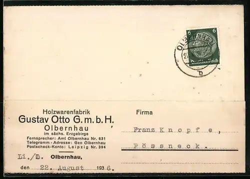 AK Olbernhau, Gustav Otto GmbH, Holzwarenfabrik