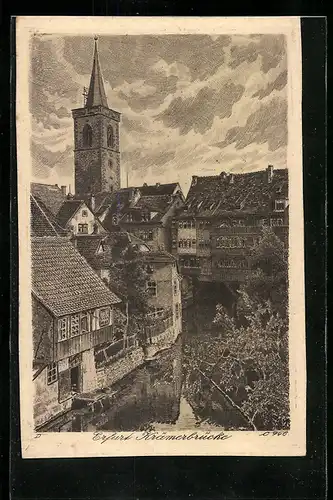 Künstler-AK Erfurt, An der Krämerbrücke