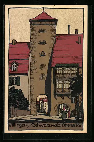 Steindruck-AK Villingen /Schwarzwald, Strassenpartie am oberen Tor