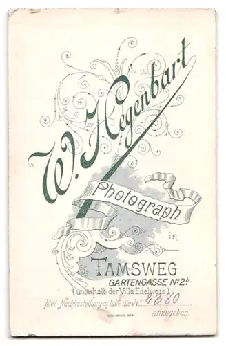 Fotografie W. Hegenbart, Tamsweg, Gartengasse 2b, Vergnügter eleganter Herr mit gemustertem Binder