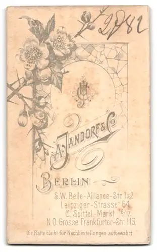 Fotografie A. Jandorf & Co., Berlin, Spittelmarkt 16, Junges Mädchen im Kleid mit Ball und Haarband