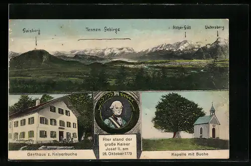 AK Obertrum am See, Gasthaus zur Kaiserbuche, Kapelle mit Buche