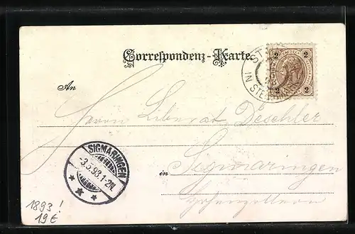 Lithographie Aussee, Ortsansicht aus der Vogelschau