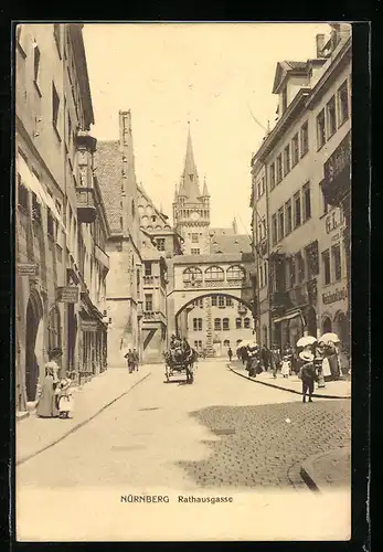AK Nürnberg, Rathausgasse im Sonnenschein