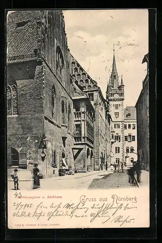 AK Nürnberg, Rathausgasse und Rathaus