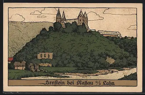 Steindruck-AK Arnstein, Blick zum Kloster Arnstein