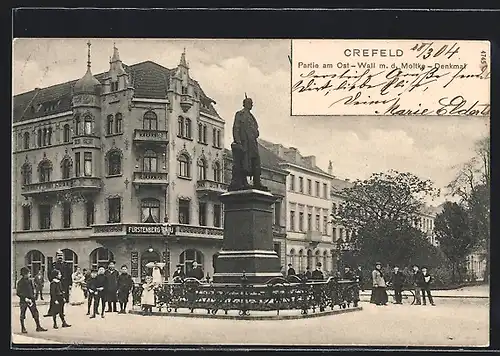 AK Krefeld, Partie am Ostwall mit dem Motke-Denkmal