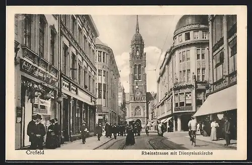AK Krefeld, Rheinstrasse mit Dionysiuskirche