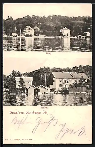 AK Berg b. Starnberg, Ortsansicht, Blick auf Seebad