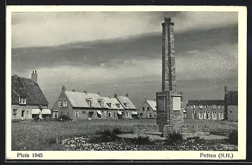 AK Petten, Ortspartie mit Denkmal