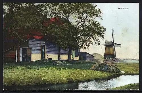 AK Volendam, Ortspartie mit Windmühle