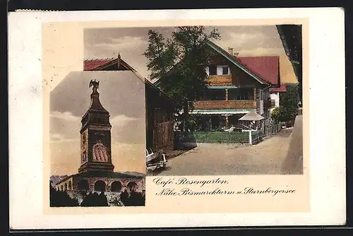 AK Assenhausen, Cafe Rosengarten, Nähe Bismarckturm und Starnbergersee