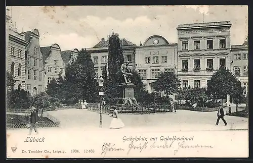 AK Lübeck, Geibelplatz mit Geibeldenkmal