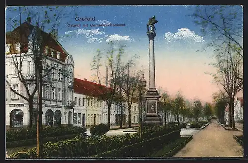 AK Krefeld, Strasse am Ostwall mit Cornelius-Denkmal