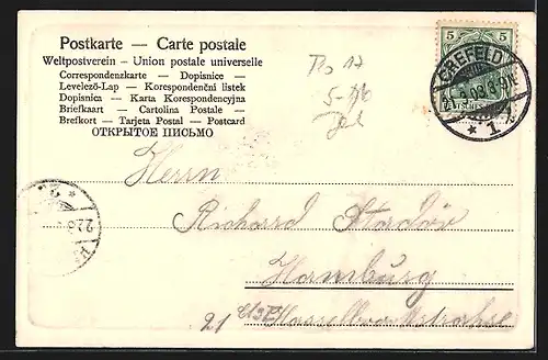 AK Krefeld, Bismarckplatz mit Denkmal