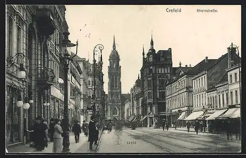 AK Krefeld, Rheinstrasse mit Geschäften