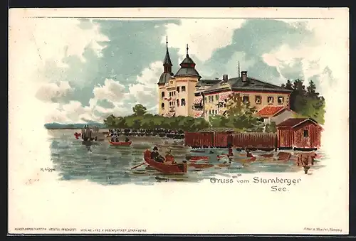 Lithographie Leoni /Starnberger See, Hotel Leoni