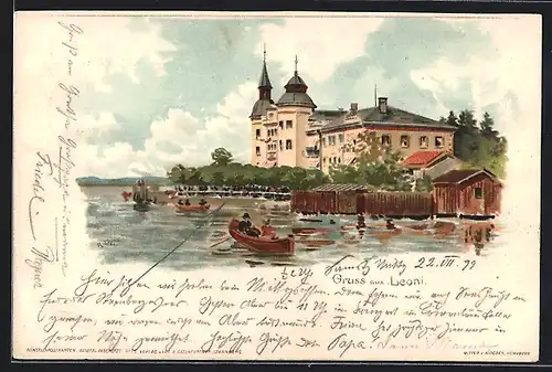 Lithographie Leoni /Starnberger See, Hotel Leoni