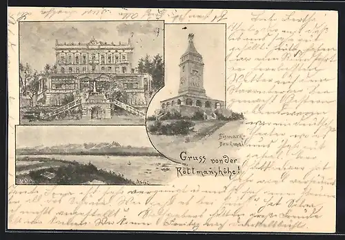AK Rottmannshöhe, Hotel Rottmannshöhe, Bismarck-Denkmal, Panorama