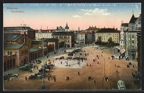 AK München, Bahnhofplatz mit Strassenbahn