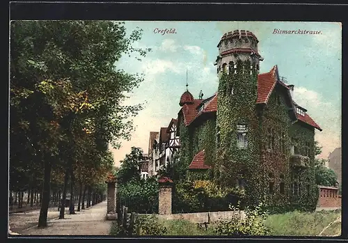 AK Krefeld, Bismarckstrasse mit Bäumen