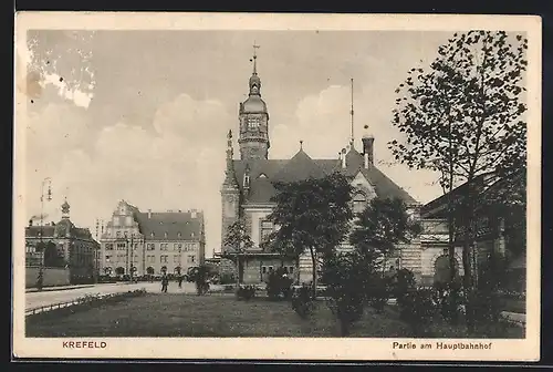 AK Krefeld, Strassenpartie am Hauptbahnhof