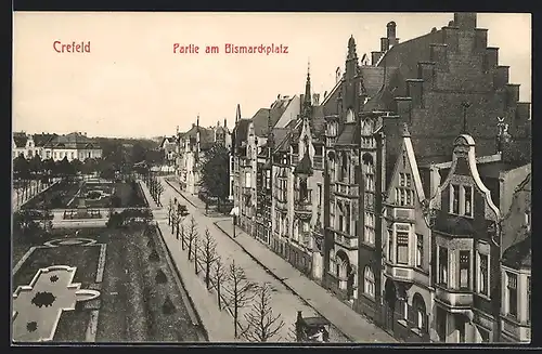 AK Krefeld, Strassenpartie am Bismarckplatz