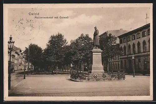 AK Krefeld, Moltkedenkmal mit Ostwall