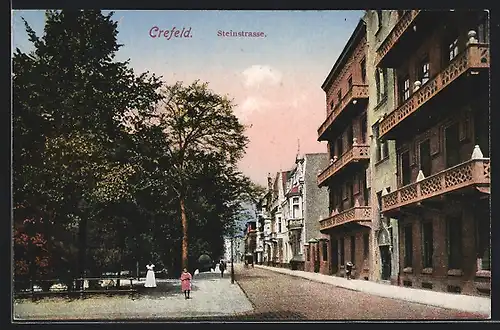 AK Crefeld, Blick auf Steinstrasse