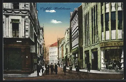 AK Krefeld, Hochstrasse mit Geschäften