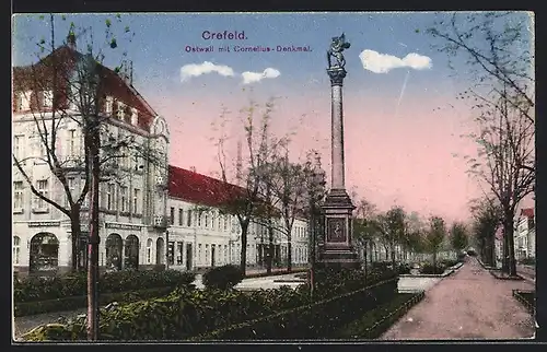 AK Krefeld, Ostwall mit Cornelius - Denkmal