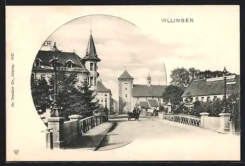 AK Villingen, Brücke mit Pferdewagen