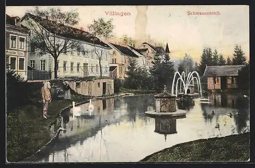 AK Villingen, Partie am Schwanenteich