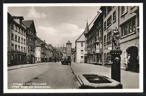 AK Villingen, Obere Strasse mit Narrobrunnen