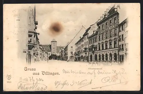 AK Villingen, Oberstrasse mit Gasthaus und Brunnen