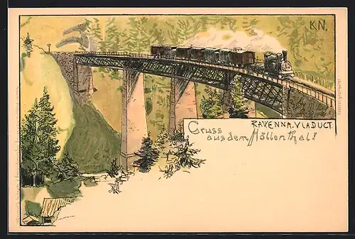Künstler-AK Höllsteig, Ravenna-Viaduct im Höllenthal, Eisenbahn