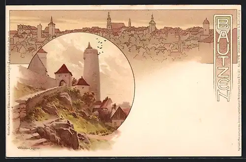 Künstler-AK Meissner & Buch (M&B) Nr. 6: Bautzen, Panorama, Stadtmauer